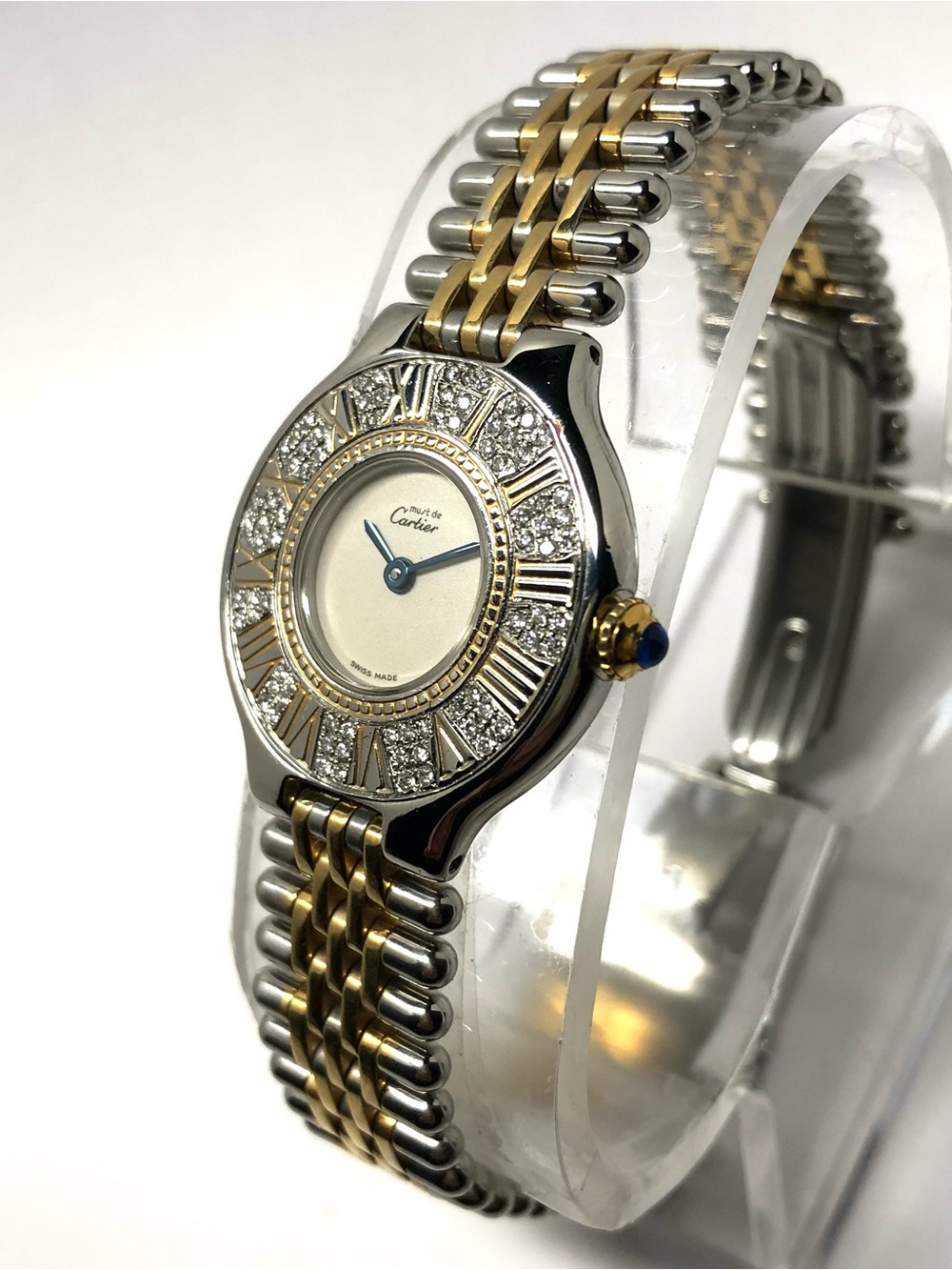 CARTIER MUST 21 Quartz 28mm 2 Tone ~0.60TCW Diamond Watch Cream Dial - Picture 3 of 7